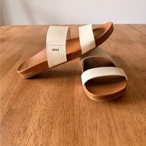 Reef Cream and Brown Slide Sandals